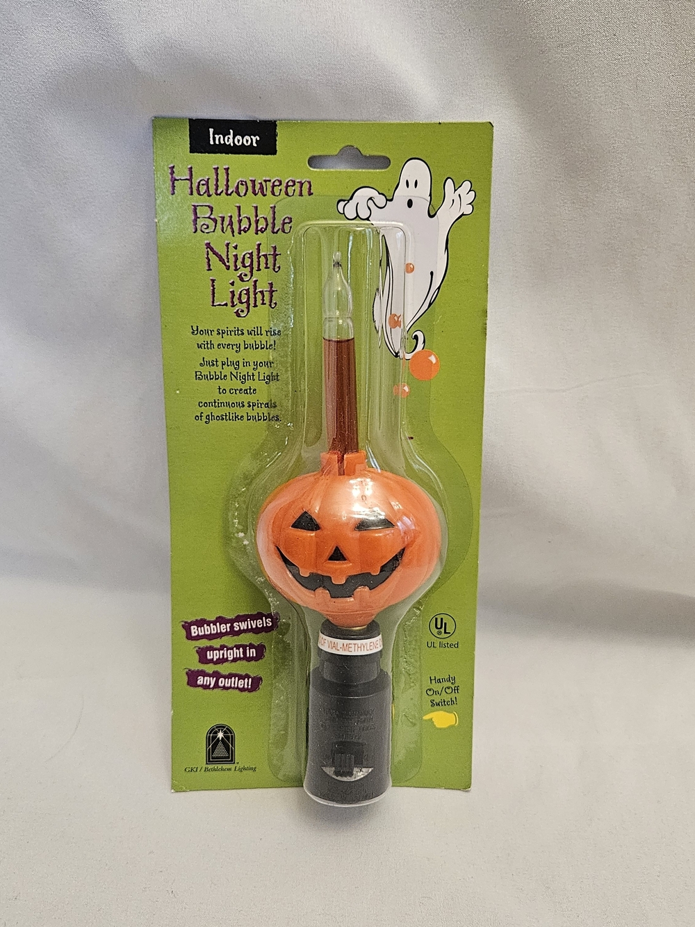 Halloween Bubble Night Light Jack-o'-Lantern Orange Indoor Nightlight New
